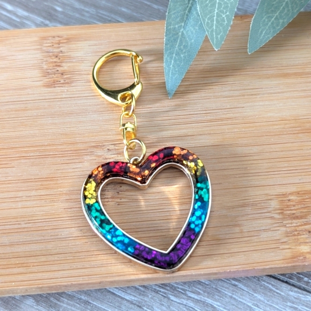 Rainbow Heart Keychain with Gold Accents | Handcrafted By Me
